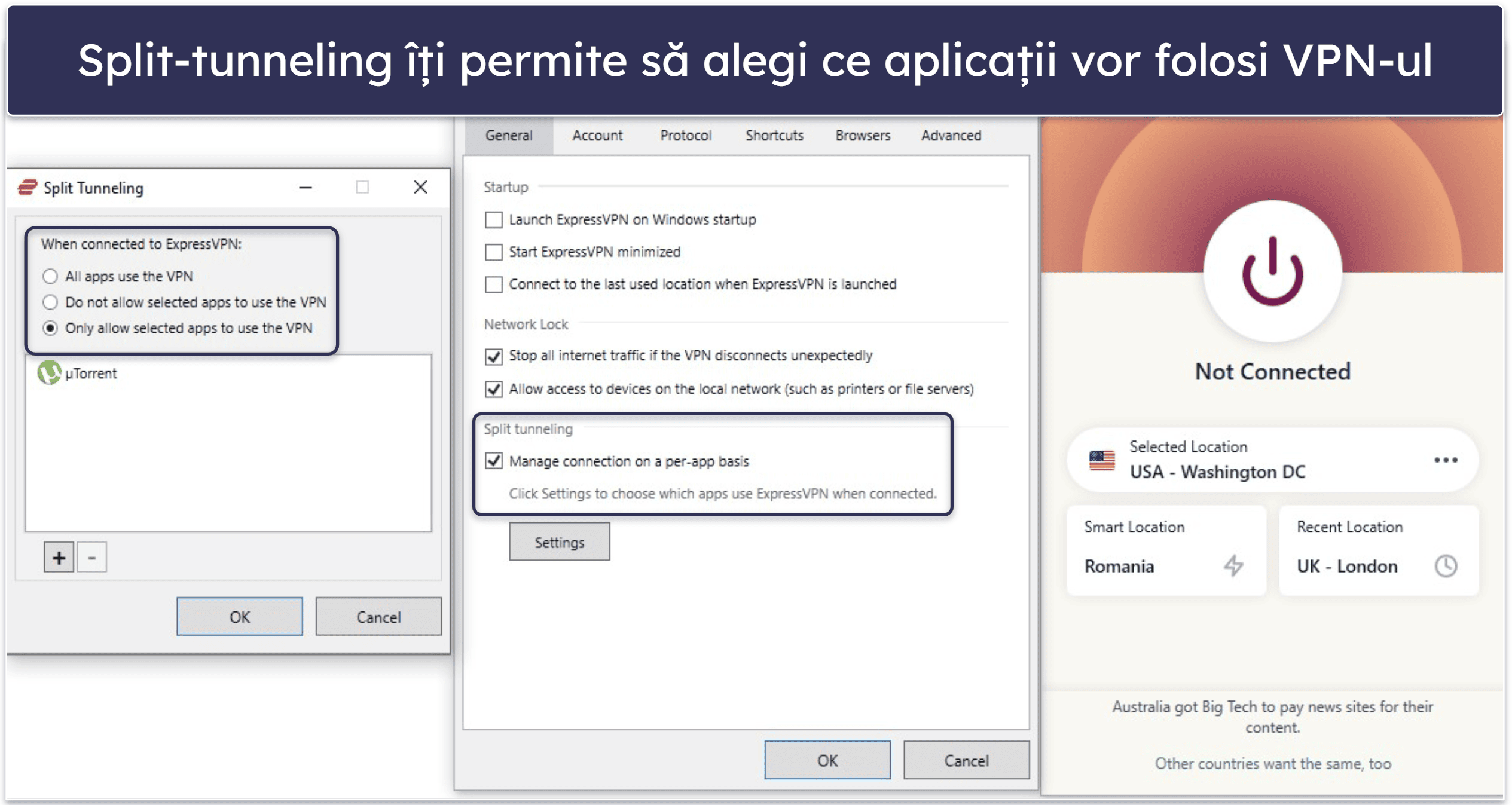 🥇1. ExpressVPN: Cel mai bun VPN cu abonament lunar