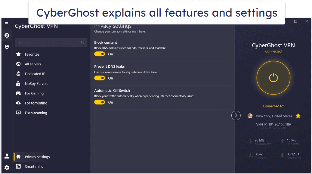 🥈2. CyberGhost VPN — Great Meta Quest VPN for Streaming (With User-Friendly Sideloadable App)