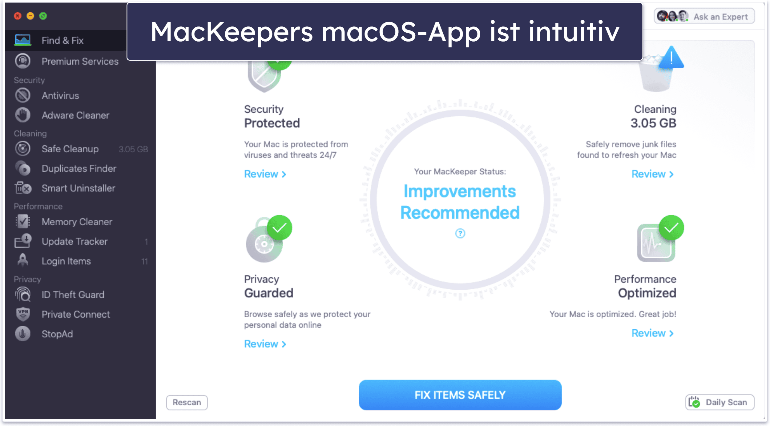 Bonus. MacKeeper: intuitiv und Antivirus für Mac mit vielen Funktionen