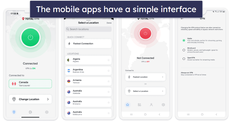 Total VPN Ease of Use: Mobile &amp; Desktop Apps — Sleek Apps for Desktop &amp; Mobile