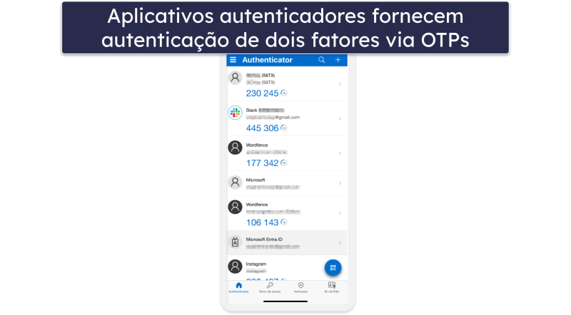 Quais são as opções de autenticação de dois fatores (2FA) disponíveis?