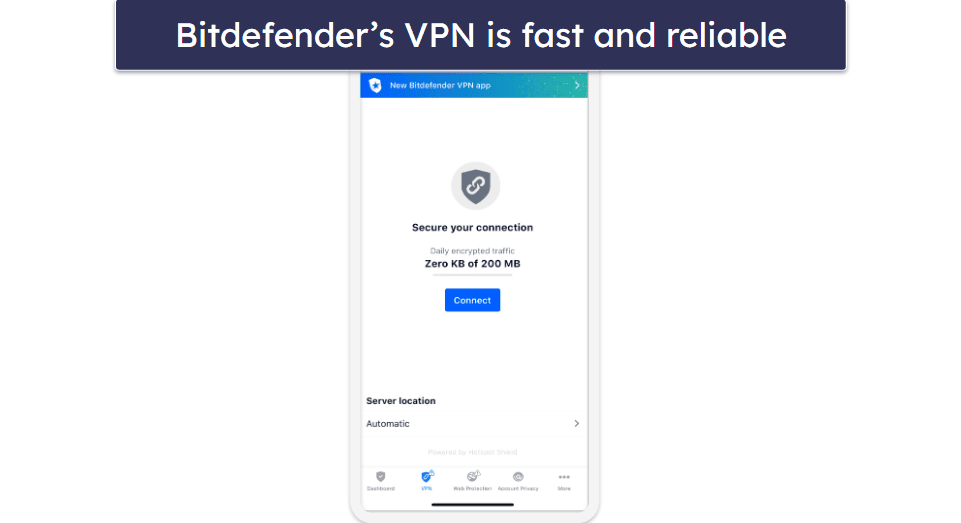 3.🥉 Bitdefender Mobile Security — Good Web Protection &amp; Decent Free VPN