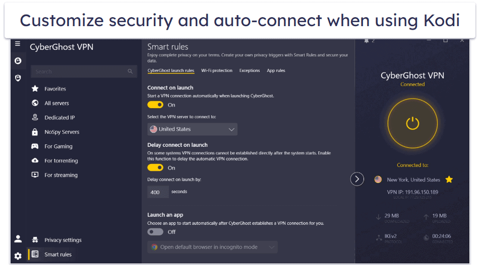 🥈2. CyberGhost VPN — Optimized Streaming Servers for Kodi Add-Ons & Automation Options
