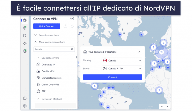 🥈2. NordVPN — VPN con IP dedicato in tantissimi Paesi