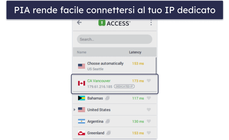 5. Private Internet Access — VPN con IP dedicato intuitivo e incentrato sulla privacy