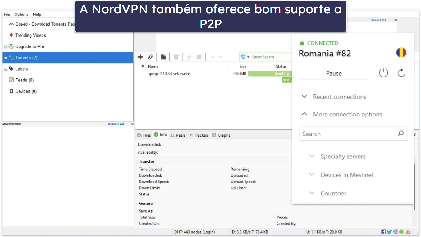 Baixar e enviar torrents: Ambas as VPNs são ótimas para baixar e enviar torrents