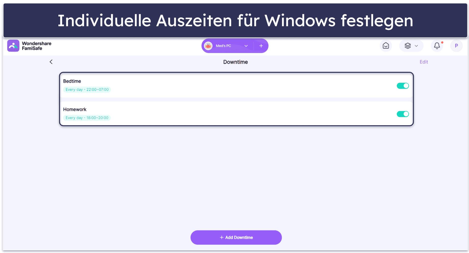 🥉 3. FamiSafe — Gut für Auszeiten und Nutzungs-Zeitpläne unter Windows