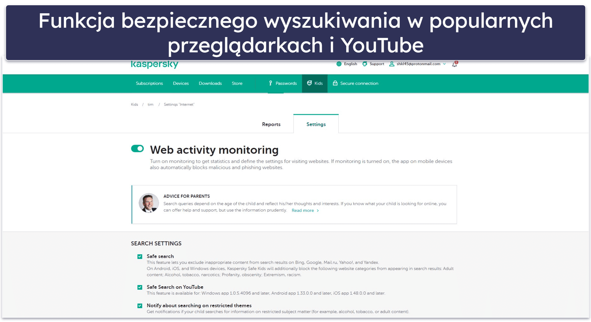 7. Kaspersky Safe Kids – skuteczne monitorowanie wyszukiwania w YouTube dla systemu Windows