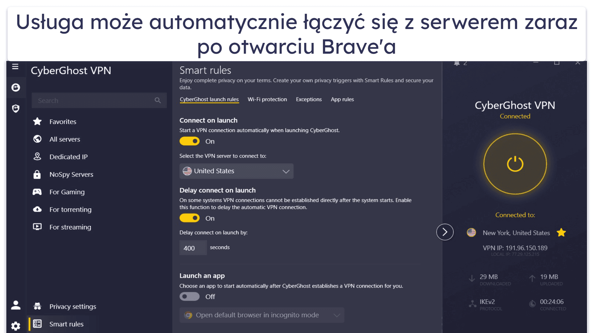 🥉3. CyberGhost VPN – bardzo dobry VPN do streamingu w przeglądarce Brave
