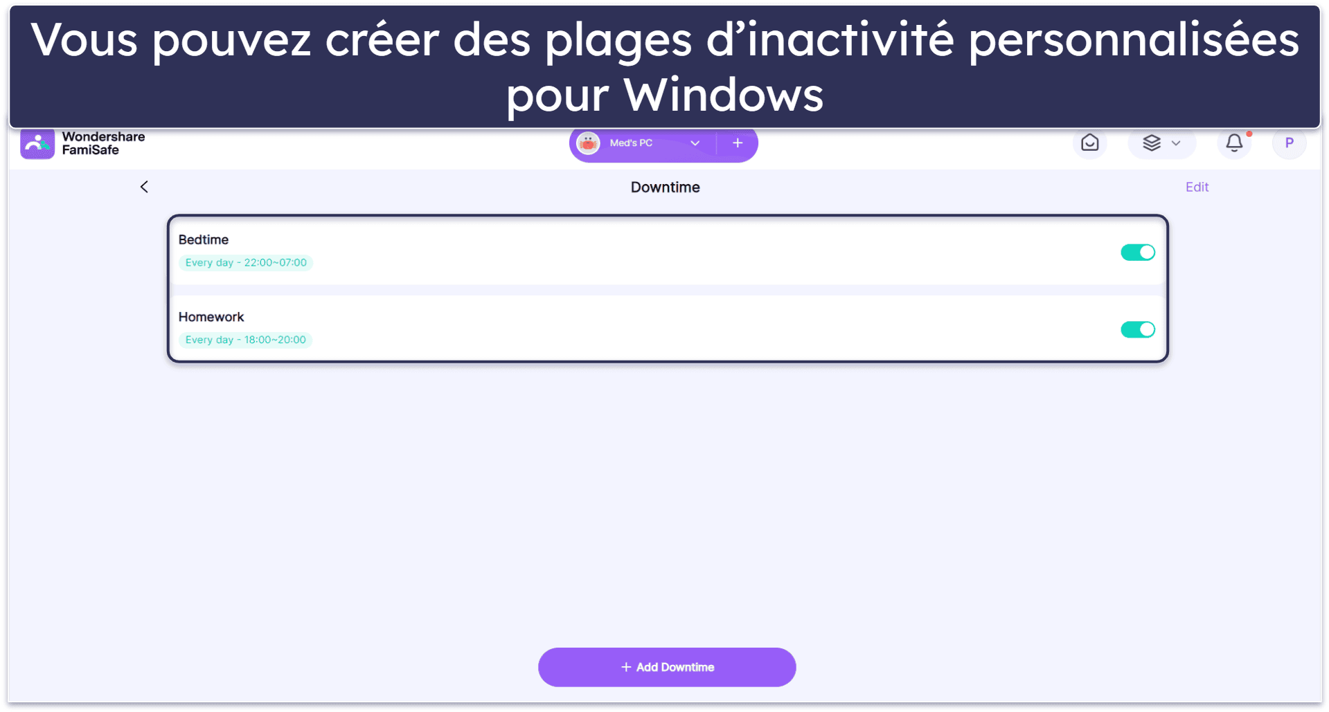 🥉 3. FamiSafe — Idéal pour définir des périodes d’inactivité sur Windows