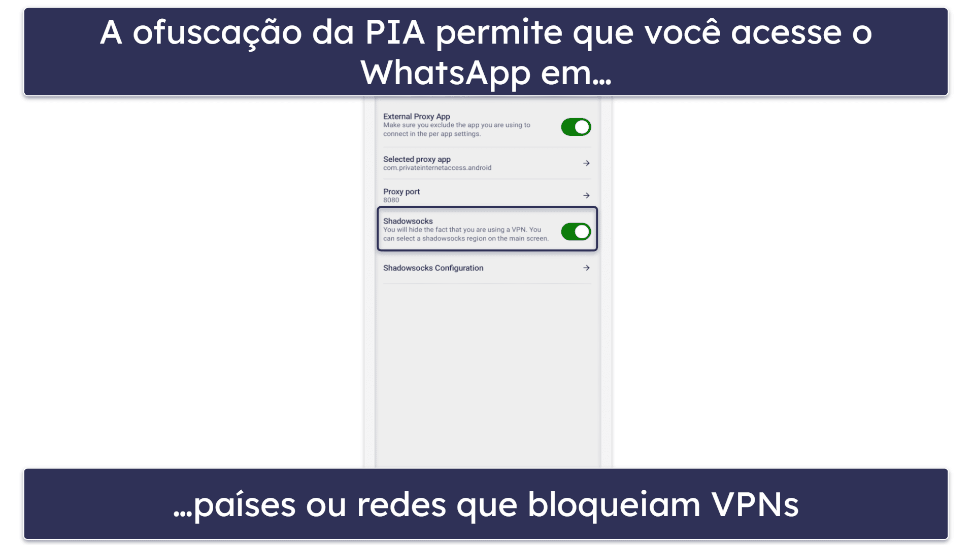 🥈2. Private Internet Access: velocidades personalizáveis para chamadas mais fluidas no WhatsApp