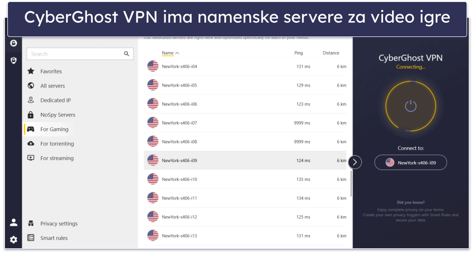 🥉3. CyberGhost VPN: Visoke performanse  Optimizovani serveri za video igre sa dobrom automatizacijom
