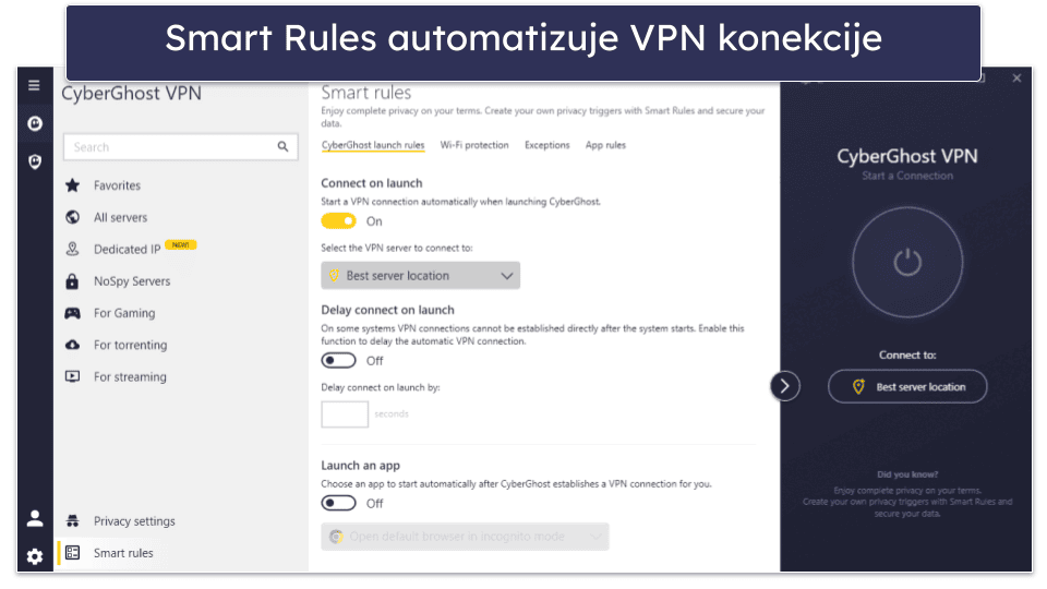 🥉3. CyberGhost VPN: Visoke performanse  Optimizovani serveri za video igre sa dobrom automatizacijom