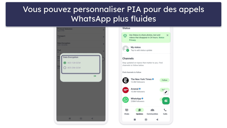 🥈2. Private Internet Access : Des vitesses personnalisables pour des appels WhatsApp plus fluides