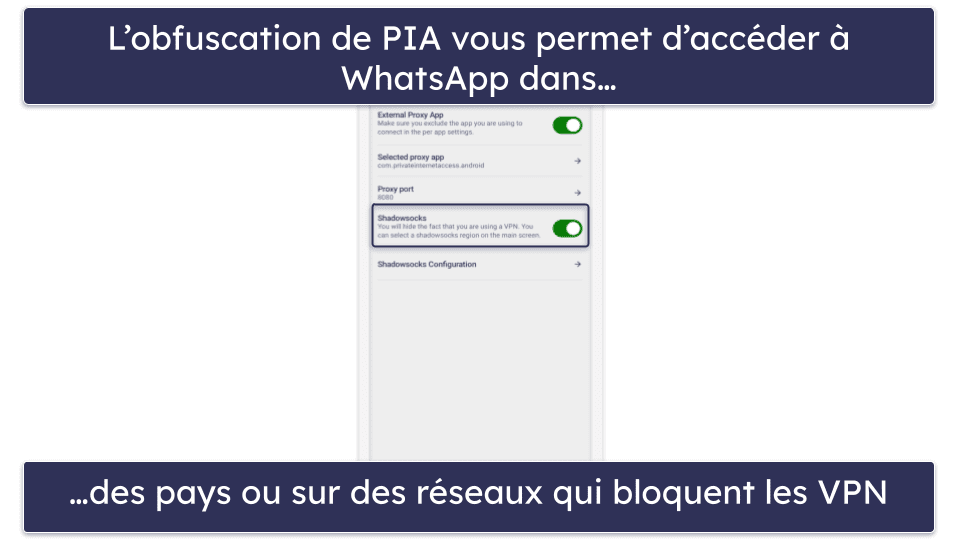 🥈2. Private Internet Access : Des vitesses personnalisables pour des appels WhatsApp plus fluides